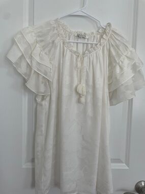 Flowy Ruffle-Sleeve Peasant Top - White